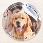 私の人間は結婚している婚約犬の写真 ラウンドペーパーコースター (正面)