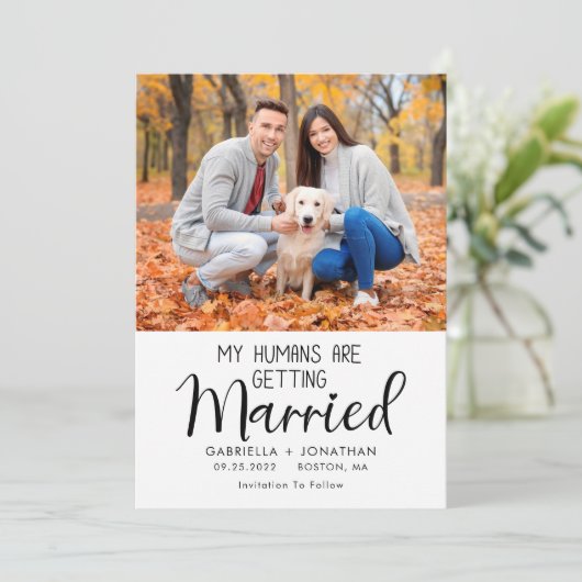 私の人間は結婚している犬の写真結婚の セーブザデート (スタンド正面)