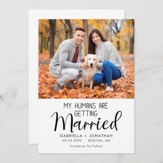 私の人間は結婚している犬の写真結婚の セーブザデート (正面/裏面)