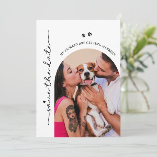 私の人間は結婚している犬の写真結婚の セーブザデート (スタンド正面)