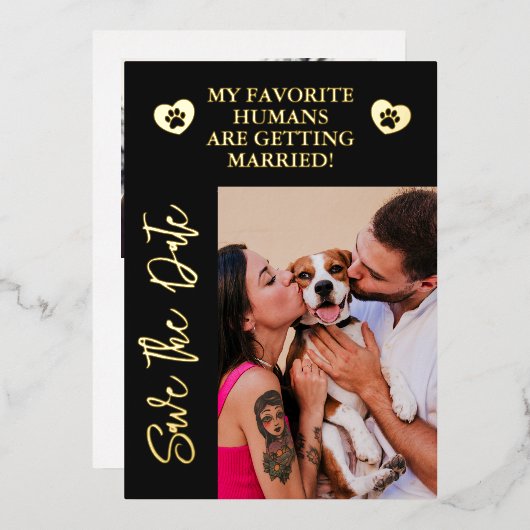 私の人間は結婚している犬の写真結婚の 箔招待状 (正面/裏面)
