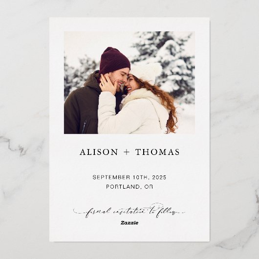 私の人間は結婚している犬の写真結婚の 箔招待状 (裏面)