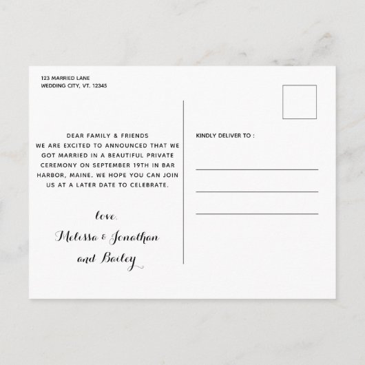 私の人間得の結婚した犬結婚の駆け落ち 案内ポストカード (裏面)