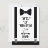 私の介添人になってくれますか - 黒のタキシード、ネクタイ、サスペンダーのカード 招待状 (正面)