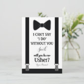 私の介添人になってくれますか - 黒のタキシード、ネクタイ、サスペンダーのカード 招待状 (スタンド正面)