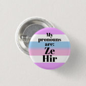 私の代名詞は次の通り：Ze Hir - bigender flag 缶バッジ (正面&裏面)