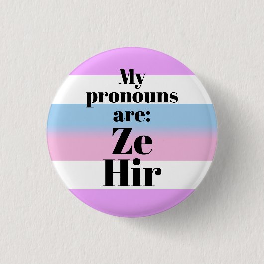 私の代名詞は次の通り：Ze Hir - bigender flag 缶バッジ (正面)