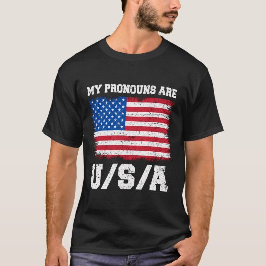 私の代名詞は7月おもしろいの4番目のアメリカ人Say Tシャツ (正面)