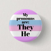 私の代名詞は:彼 – ビゲンダーフラグ 缶バッジ (正面)