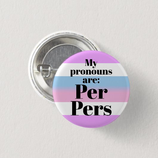 私の代名詞は: Per Pers - ビジェンダー フラッグボタン 缶バッジ (正面&裏面)