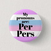 私の代名詞は: Per Pers - ビジェンダー フラッグボタン 缶バッジ (正面)