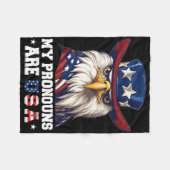 私の代名詞はUsa おもしろい Eagle 4 July American フリースブランケット (正面(横))