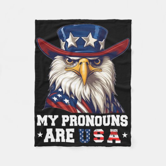 私の代名詞はUsa おもしろい Eagle 4 July American フリースブランケット (正面)