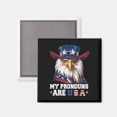 私の代名詞はUsa おもしろい Eagle 4 July American マグネット (正面/裏面)