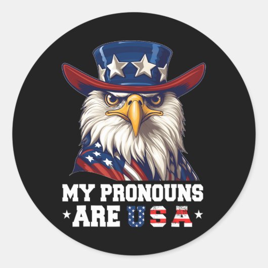 私の代名詞はUsa おもしろい Eagle 4 July American ラウンドシール (正面)