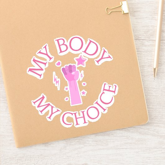 私の体私の選択ピンク拳フェミニストビニル シール (ノートブック)
