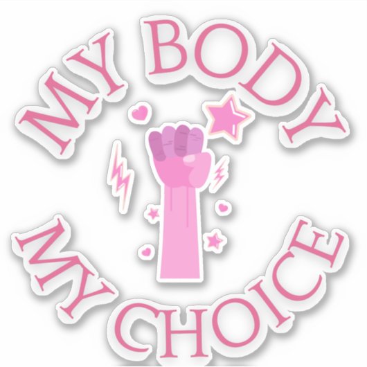 私の体私の選択ピンク拳フェミニストビニル シール (正面)