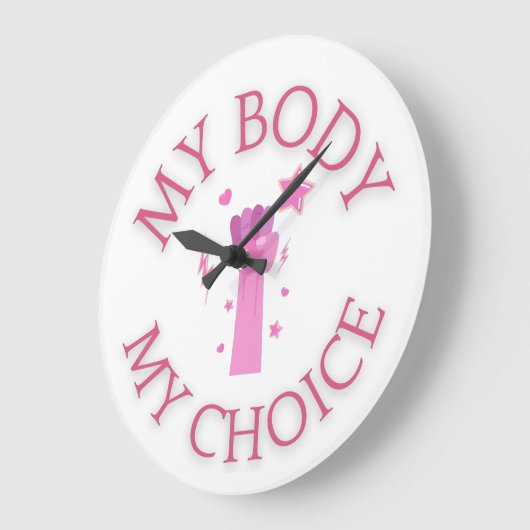 私の体私の選択ピンク拳フェミニスト ラージ壁時計 (傾斜)
