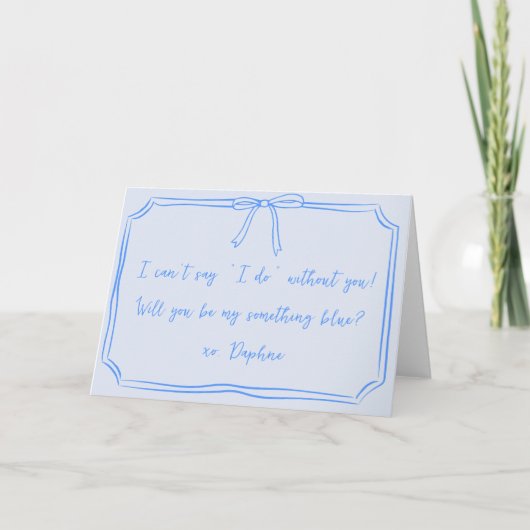 私の何か青い？Bow Bridesmaid Proposal Card サンキューカード (正面)
