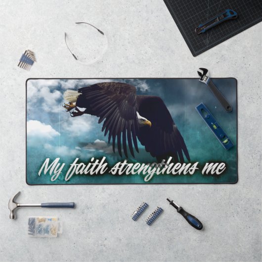 「私の信仰は私を強める」モチベーション肯定 デスクマット (ワークステーション)