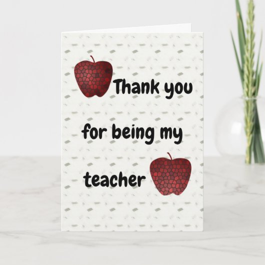 私の先生のモザイク赤のりんごがあることをありがとう サンキューカード (正面)