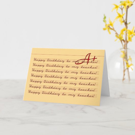 私の先生の習字の練習へのハッピーバースデー カード (黄色い花)