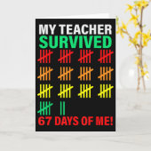 私の先生は私の学校生活67日間を生き延びた - 面白い子供 カード (黄色い花)