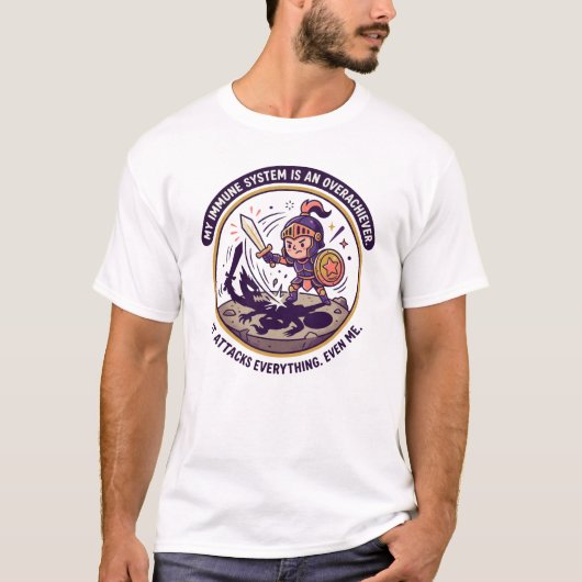 私の免疫システムは努力家 悪魔まで攻撃 Tシャツ (正面)