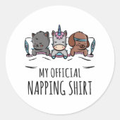 私の公式なおむつシャツ眠るユニコーン犬猫 ラウンドシール (正面)