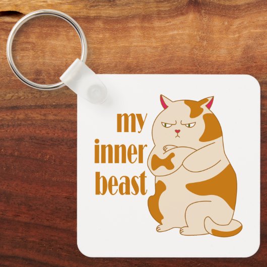 私の内獣怠惰な太った猫のやる気を起こさせる引用文 キーホルダー (正面)