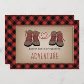 私の冒険お気に入りの愛ハイキングブーツバレンタイン 招待状 (正面/裏面)
