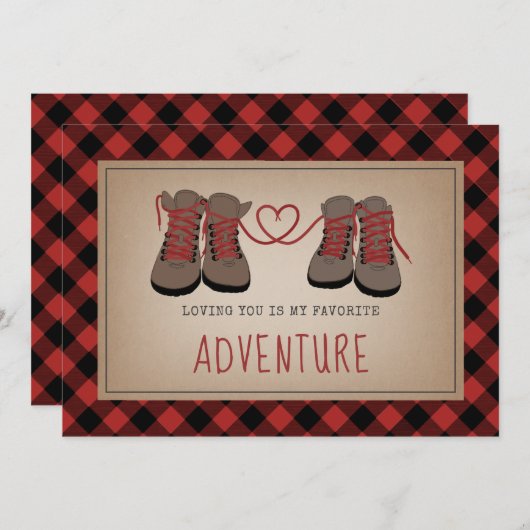 私の冒険お気に入りの愛ハイキングブーツバレンタイン 招待状 (正面/裏面)
