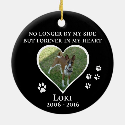 . .私の写真の中でずっと愛犬猫をハートカスタム セラミックオーナメント (裏面)