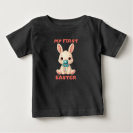 私の初めてのイースター - おしゃぶりをくわえたかわいいウサギの赤ちゃん ベビーTシャツ