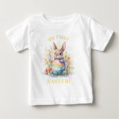 私の初めてのイースター かわいいウサギ ベビーTシャツ (正面)