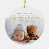 私の初めてのクリスマスおじいちゃん写真と年 セラミックオーナメント (正面)