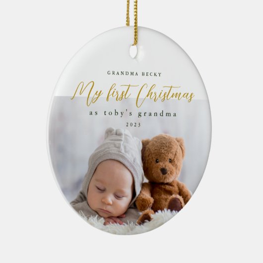 私の初めてのクリスマスおばあちゃんの写真と年 セラミックオーナメント (右)