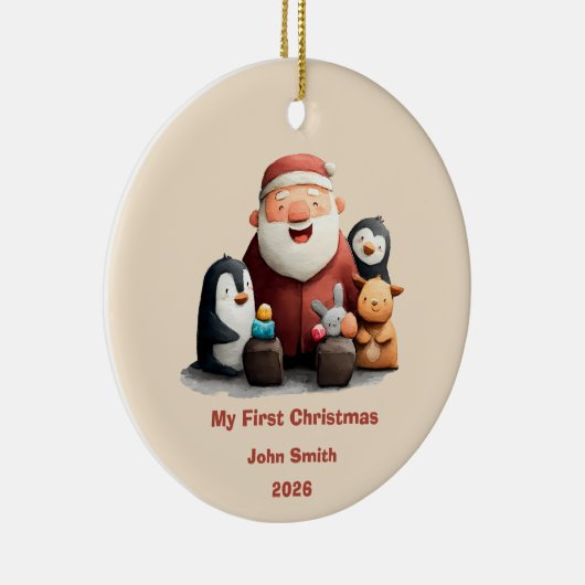 私の初めてのクリスマスかわいいサンタ&アニマル セラミックオーナメント (右)
