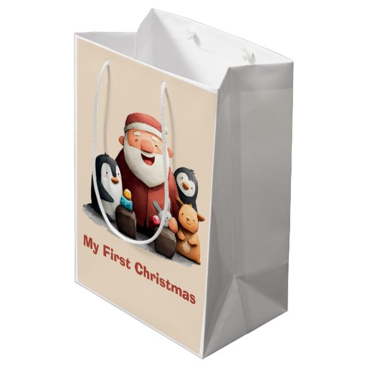 私の初めてのクリスマスかわいいサンタ&アニマル ミディアムペーパーバッグ (裏面アングル)