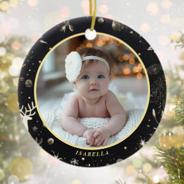私の初めてのクリスマスかわいいモダンベビー写真 セラミックオーナメント