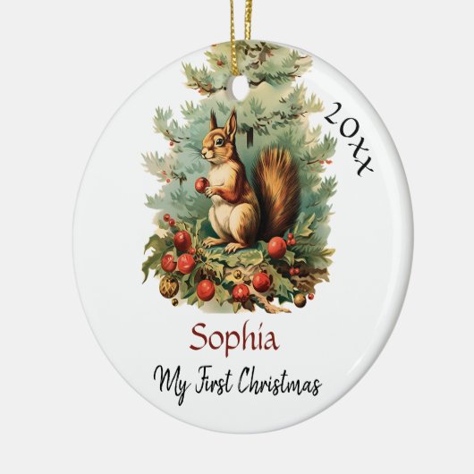私の初めてのクリスマスかわいいリスベビー名 セラミックオーナメント (左)