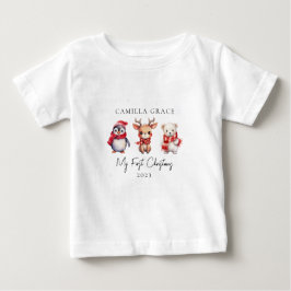 私の初めてのクリスマスかわいい動物たち1stクリスマス名 ベビーTシャツ