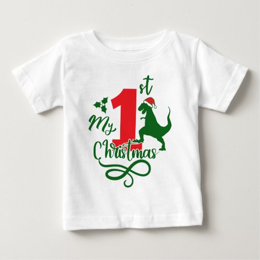 私の初めてのクリスマスかわいい恐竜Dino ベビーTシャツ (正面)