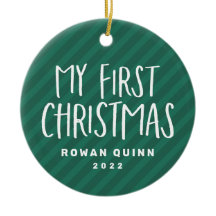 私の初めてのクリスマスかわいい緑のストライプのベビー写真