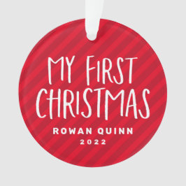 私の初めてのクリスマスかわいい赤ストライプのベビー写真 オーナメント