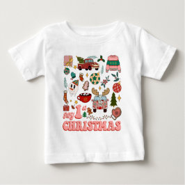 私の初めてのクリスマスかわいいGroovyレトロ画像 ベビーTシャツ