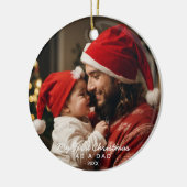 私の初めてのクリスマスがパパの家族の写真として セラミックオーナメント (左)