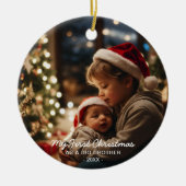 私の初めてのクリスマスが家族の大きな写真 セラミックオーナメント (正面)