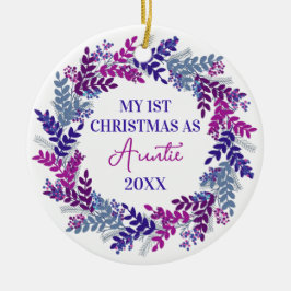 私の初めてのクリスマスとして叔母の年パープルリース セラミックオーナメント