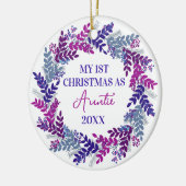私の初めてのクリスマスとして叔母の年パープルリース セラミックオーナメント (左)